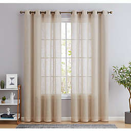 THD Serena Faux Linen Textured Semi Sheer Privacy Sun Light Filtering Transparent Window Grommet Short Thick Curtains Drapery Panels for Bedroom & Office, 2 Panels (54 W x 72 L, Beige)