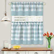 Kate Aurora Modern Country Farmhouse 3 Piece Plaid Checkered Cafe Kitchen Curtain Tier & Valance Set - 24 in - Baby Blue