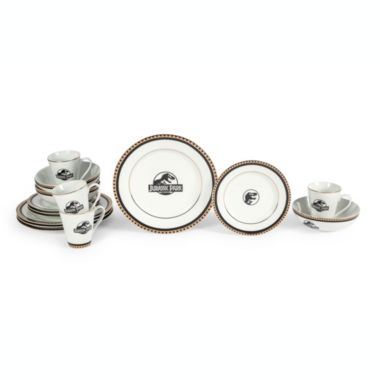 Jurassic Park Logo 16-Piece Ceramic Dinnerware Set Replica Movie-Authentic Dinosaur Dish Set Includes Dinner Plates, Salad Plates, Soup Bowls, Mugs Place Setting For 4. View a larger version of this product image.