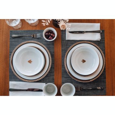 Jurassic Park Logo 16-Piece Ceramic Dinnerware Set Replica   Movie-Authentic Dinosaur Dish Set   Includes Dinner Plates, Salad Plates, Soup Bowls, Mugs   Place Setting For 4. View a larger version of this product image.