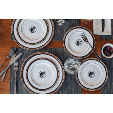 Jurassic Park Logo 16-Piece Ceramic Dinnerware Set Replica   Movie-Authentic Dinosaur Dish Set   Includes Dinner Plates, Salad Plates, Soup Bowls, Mugs   Place Setting For 4. View a larger version of this product image.