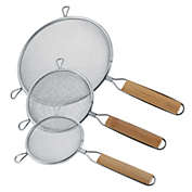 U.S. Kitchen Supply&reg; - Set of 3 Premium Quality Fine Double Mesh Stainless Steel Strainers with Wooden Handles - 4.5", 5.5" and 8" Sizes