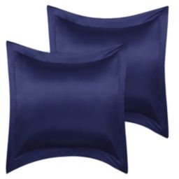 PiccoCasa 2 Pack Satin Pillowcase for Hair and Skin, Euro Sham Pillow Covers Soft Silky Oxford Pillow Cases with Envelope Closure European(26x26) Navy