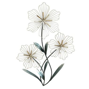 HomeRoots Home Decor Silver and Blue Tri-Flower Metal Wall Decor - 321381. View a larger version of this product image.