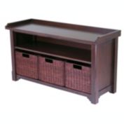 Winsome Bench With Storage Shelf And 3 Small Baskets 2 Cartons In Antique Walnut
