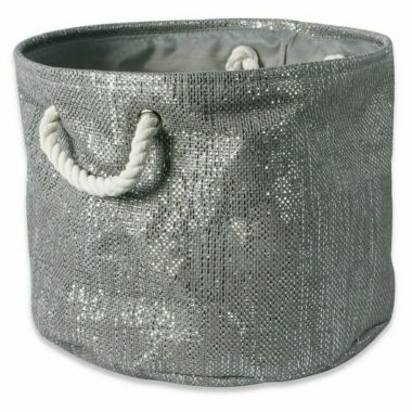 DII Gray and Silver Round Woven Paper Bin with Rope Handles - 12 inches. View a larger version of this product image.
