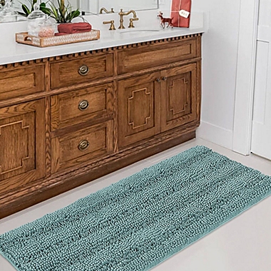 PrimeBeau Luxury Chenille Bathroom Rug Mat Non Slip Extra Soft and Absorbent Shaggy Rug, Duckegg,  47" x 17". View a larger version of this product image.