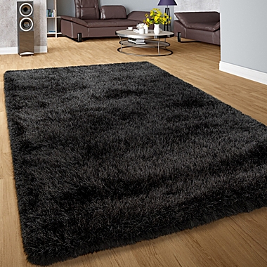 Paco Home Fluffy Shag Rug in Anthracite For Bedroom & Living-Room Glossy Yarn. View a larger version of this product image.