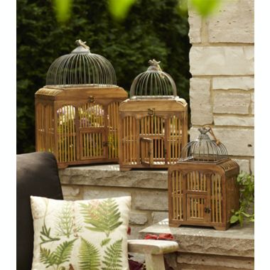 Melrose Decorative Decorative Birdcages (Set Of 3) 17.75"H, 21.75"H, 25.25"H Wood/Metal. View a larger version of this product image.