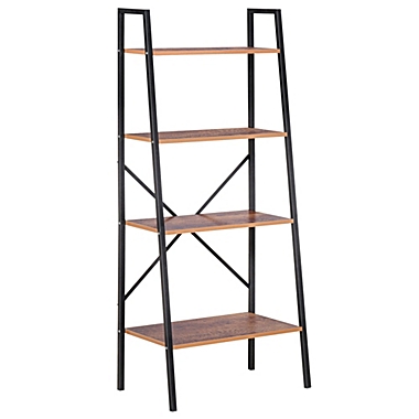 HOMCOM Industrial 4 Tier Ladder Shelf Bookshelf Vintage Storage Rack Plant Stand with Wood Metal Frame for Living Room Bathroom. View a larger version of this product image.