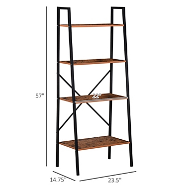 HOMCOM Industrial 4 Tier Ladder Shelf Bookshelf Vintage Storage Rack Plant Stand with Wood Metal Frame for Living Room Bathroom. View a larger version of this product image.
