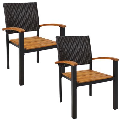 Resin Rattan Outdoor Patio Armchairs, High Weight Capacity Patio Dining Chairs