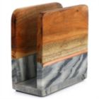 Alternate image 1 for Laurie Gates California Designs 6.25 Inch Acacia Wood and Grey Marble Napkin Holder with Bronze Accent