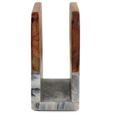 Laurie Gates California Designs 6.25 Inch Acacia Wood and Grey Marble Napkin Holder with Bronze Accent. View a larger version of this product image.