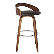 Armen Living Sonia 26 Counter Height Barstool in Walnut Wood Finish with Brown Faux Leather