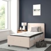 Flash Furniture Tribeca Twin Size Tufted Upholstered Platform Bed in Beige Fabric with 10 Inch CertiPUR-US Certified Pocket Spring Mattress