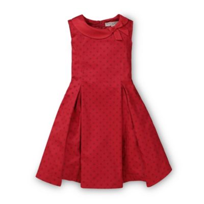 Hope & Henry Girls&#39; Pleated Party Dress (Red with Bow Collar, 18-24 Months)