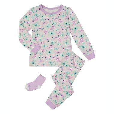 Sleep On It Infant/Toddler Girls Vibrant Butterflies Snug Fit 2-Piece Pajama Sleep Set with Matching Socks. View a larger version of this product image.
