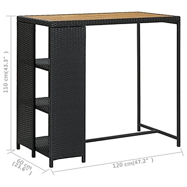 vidaXL Bar Table with Storage Rack Black 47.2"x23.6"x43.3" Poly Rattan. View a larger version of this product image.