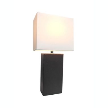 Elegant Designs Modern Leather Table Lamp with White Fabric Shade, Black. View a larger version of this product image.