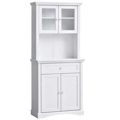 HOMCOM 71" Traditional Freestanding Kitchen Buffet with Hutch, Pantry Cabinet with 4 Doors, 3-Level Adjustable Shelves, and 1 Drawer, White