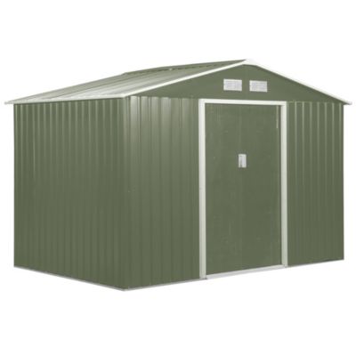 Outsunny 9&#39; x 6&#39; Outdoor Backyard Garden Tool Shed with Double Sliding Doors, 4 Airy Vents, & Durable Steel, Green