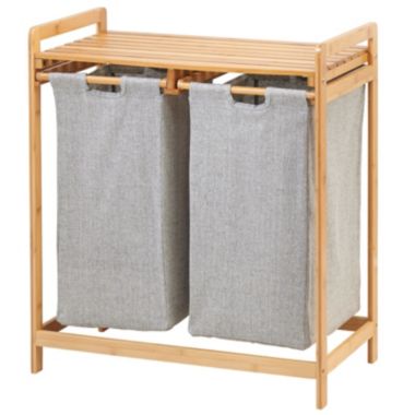 mDesign Bamboo Double Laundry Hamper, Large Capacity. View a larger version of this product image.