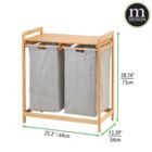 Alternate image 1 for mDesign Bamboo Double Laundry Hamper, Large Capacity