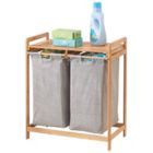 Alternate image 2 for mDesign Bamboo Double Laundry Hamper, Large Capacity