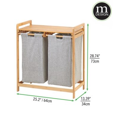 mDesign Bamboo Double Laundry Hamper, Large Capacity. View a larger version of this product image.