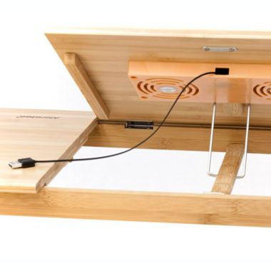 Aleratec Natural Bamboo Tablet Laptop Up To 15" Cooling Stand With Fan Table. View a larger version of this product image.