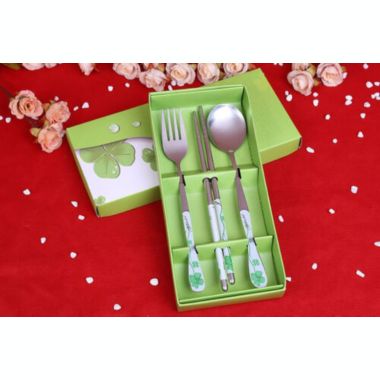 Stock Preferred Korean Style Chinese Stainless Steel Chopsticks Set Fork Spoon Green. View a larger version of this product image.