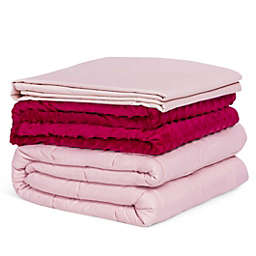 Slickblue 25 lbs Heavy Weighted Blanket 3 Pieces Set with Hot and Cold Duvet Covers-Pink