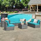 Alternate image 0 for Costway 8 Piece Wicker Sofa Rattan Dinning Set Patio Furniture with Storage Table-Turquoise