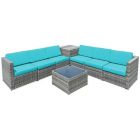 Alternate image 1 for Costway 8 Piece Wicker Sofa Rattan Dinning Set Patio Furniture with Storage Table-Turquoise