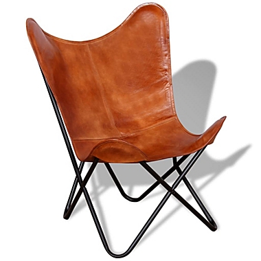 vidaXL Butterfly Chair Brown Real Leather. View a larger version of this product image.
