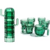 Comment Sold Cactus Stackable Glasses Set of 6 by The Wine Savant - Six 10 oz Cactus Shape Glasses With Handles - Handmade Glass Blown Cactus Figurines Green Glass Plant Decorations Great for Parties! 3.5" H 5" W