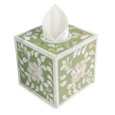 GAURI KOHLI Jodhpur Mother of Pearl Tissue Box Cover - Olive. View a larger version of this product image.