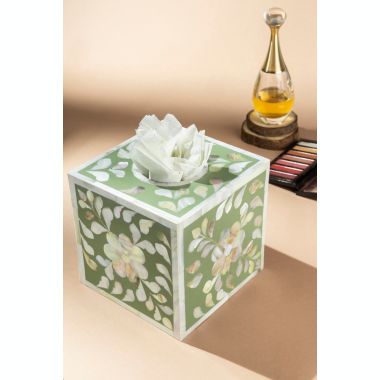 GAURI KOHLI Jodhpur Mother of Pearl Tissue Box Cover - Olive. View a larger version of this product image.