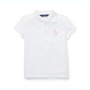 Ralph Lauren Big Girl's Stretch Mesh Polo Shirt White Size Medium. View a larger version of this product image.