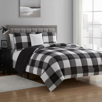 Details about   Gray Black Plaid Buffalo Check 3pc Comforter Set Twin XL Full Queen Cal King Bed 