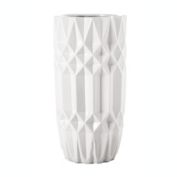 Urban Trends Collection Ceramic Round Vase with Embossed Crystal Pattern Design Body SM Gloss Finish White