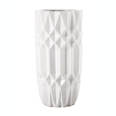 Urban Trends Collection Ceramic Round Vase with Embossed Crystal Pattern Design Body SM Gloss Finish White. View a larger version of this product image.