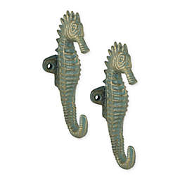 Actifo Cast Iron Aquamarine Seahorse Wall Hooks - Set of 2