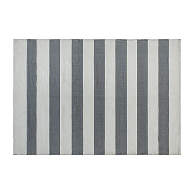 Emma and Oliver 5&#39; x 7&#39; Indoor/Outdoor Handwoven Grey & White Striped Cabana Style Area Rug. View a larger version of this product image.