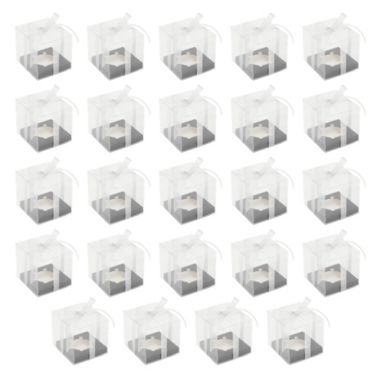 Sparkle And Bash 24 Pack Clear Individual Cupcake Boxes For Wedding Favors Silver Satin Ribbon And Black Inserts Included 4 3 X 3 7 In Bed Bath Beyond
