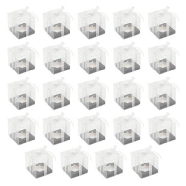 Sparkle And Bash 24 Pack Clear Individual Cupcake Boxes For Wedding Favors Silver Satin Ribbon And Black Inserts Included 4 3 X 3 7 In Bed Bath Beyond