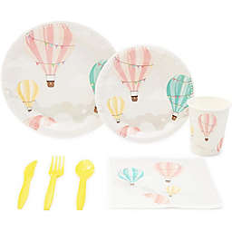 Blue Panda Hot Air Balloon Party Pack, Paper Plates, Plastic Cutlery, Cups, and Napkins (Serves 24, 168 Pieces)