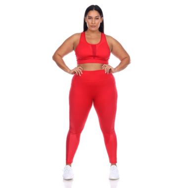 White Mark Women's Plus Size Racer Back Sports Bra & Mesh Leggings Set. View a larger version of this product image.