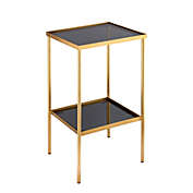 Contemporary Home Living 26" Black and Gold Square Side Table with Shelf